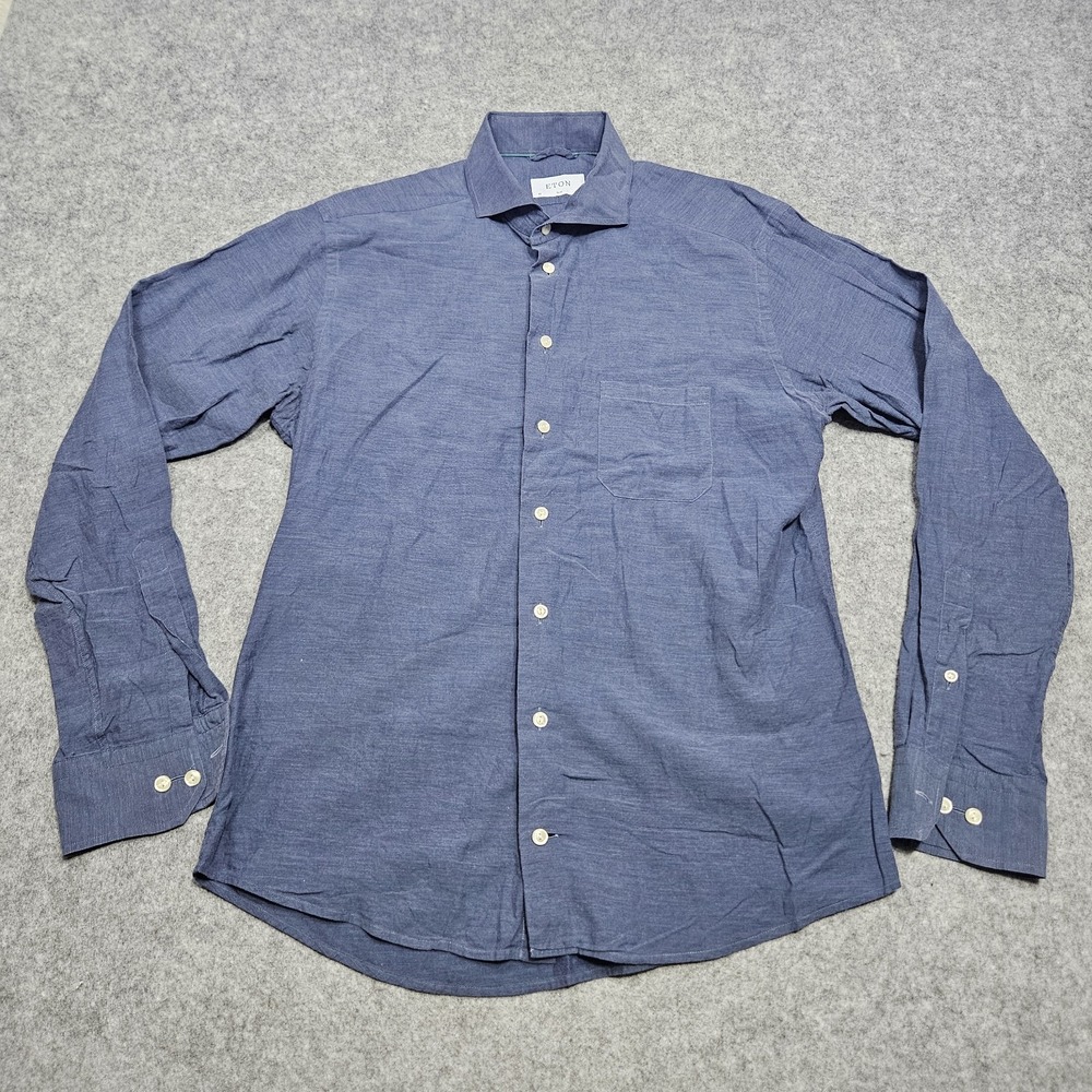 Eton Blue‎ Casual Cotton Long Sleeve Collared Button Up Dress Shirt Size 41 / L